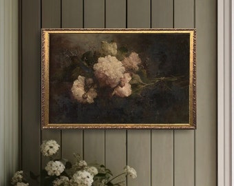 Moody Floral Peony Vintage Art, Vintage Painting Gold Framed, Antique Art, Floral Art, Farmhouse Wall Art, Vintage Painting