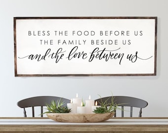 Bless The Food Before Us Wood Framed Sign| Dining Room Wall Decor | Kitchen Signs | Farmhouse Wall Decor | Framed Wood Signs