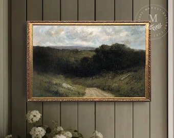 Vintage Art Dirt Road Moody Painting, Moody Art, Vintage Wall Art, Gold Framed Art, Antique Art