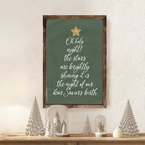 Green Oh Holy Night Christmas Sign, Farmhouse Christmas, Christian Christmas Sign, Christmas Wall Art, Quality Print