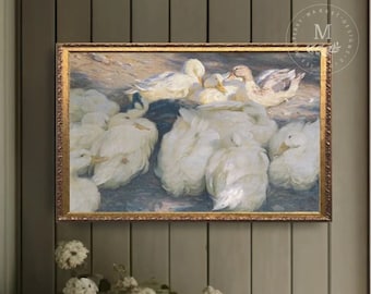 Vintage Feathery Ducks Spring Painting, Duck Art, Nursery Wall Art, Vintage Art, Wall Art