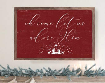 Oh Come Let Us Adore Him Christmas Wood Framed Sign Christmas Sign Decor Farmhouse Christmas, Rustic Christmas, Quality Print Christmas Sign