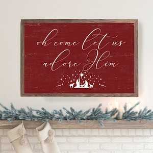 Oh Come Let Us Adore Him Christmas Wood Framed Sign Christmas Sign Decor Farmhouse Christmas, Rustic Christmas, Quality Print Christmas Sign