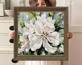 Vintage Art Apple Blossom Painting, Vintage Wall Art, Antique Gold Framed Art, Floral Wall Art, Flower Wall Art