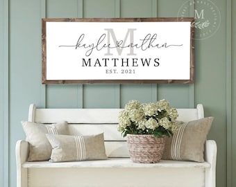 Personalized Last Name Monogram Sign, Gift for Couple, Bedroom Sign, Over the Bed Sign, Monogram Family Name Sign