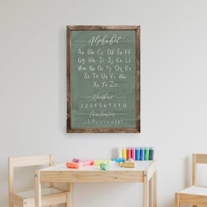 ABC Alphabet Wood Framed Sign, Green Chalkboard Sign, Teacher Art, School Room Art, Homeschool Wall Art, Educational Signs