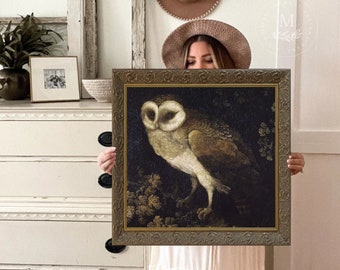 Vintage Art Owl Moody Painting, Vintage Painting, Moody Wall Art, Nature Artwork