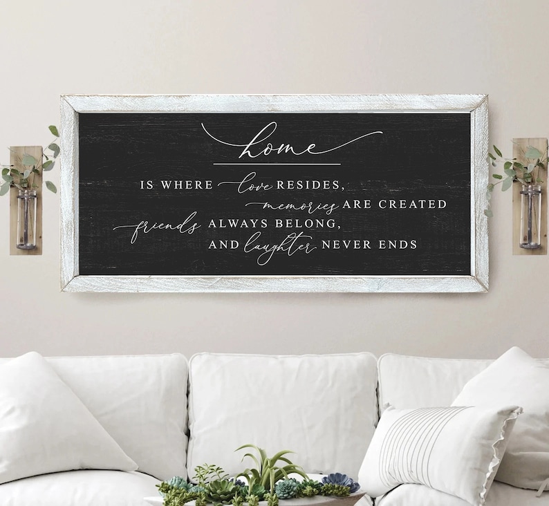 Home is where love resides sign, home decor sign, farmhouse signs, family room sign, wood signs, farmhouse wall decor Quality Print image 3