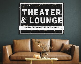 Industrial Theater Lounge Metal Sign, Man Cave Sign, Movie Theater Room, Metal Wall Art, Rustic Wall Art, Industrial Art