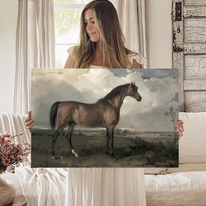 Vintage Stallion Painting, Vintage Canvas Art, Fine Art, Horse Painting, Stallion Painting, Antique Art, Vintage Sign, Vintage Wall Art