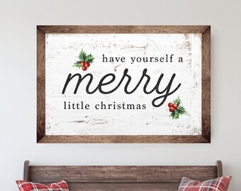 "Have Yourself A Merry Little Christmas" Vintage Tin Sign - 8x12 Inch Rustic Wall Art