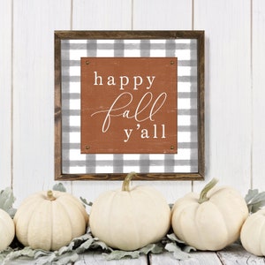 Happy Fall Yall Plaid Farmhouse Sign, Fall Wall Decor, Autumn Decor, Signs for Fall, Farmhouse Fall Decor, Rustic Fall Signs (Quality Print)