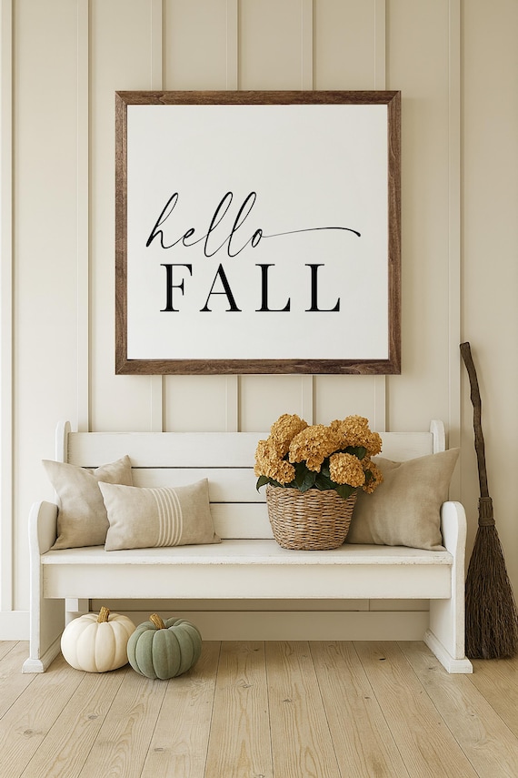 Hello Fall Sign, Fall  Sign, Fall Home Decor, Living Room Sign, Fall Farmhouse Decor, Rustic Fall Sign, Mantle Sign,  Wall Art