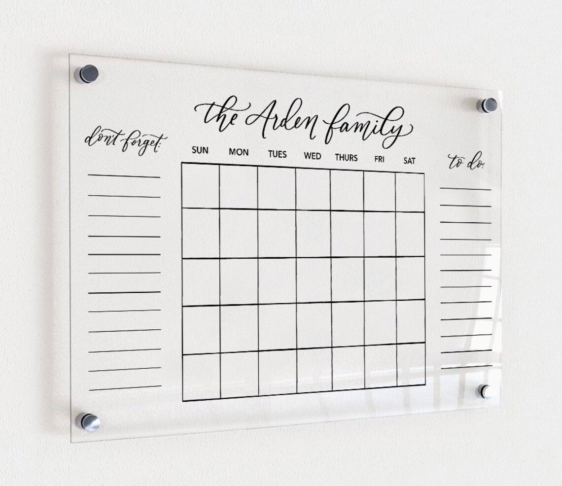Large Acrylic Calendar Personalized Acrylic Wall Calendar Etsy