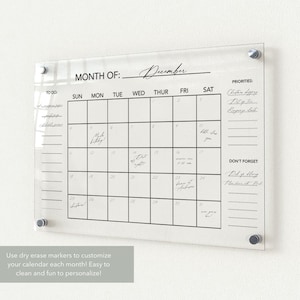Acrylic Wall Calendar, Acrylic Calendar, Personalized Acrylic Calendar, Dry Erase Monthly Acrylic Calendar, 2026 Calendar, Large Calendar