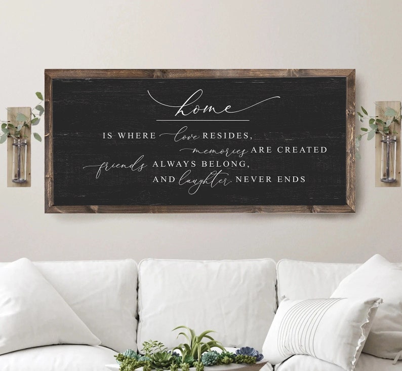 Home is where love resides sign, home decor sign, farmhouse signs, family room sign, wood signs, farmhouse wall decor Quality Print image 1