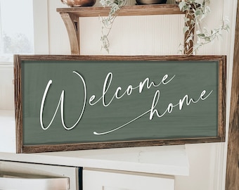 Farmhouse Welcome Home | Wood Framed Sign | Welcome Sign | Front Porch Sign | Entryway Sign | Farmhouse SIgn (Quality Print)