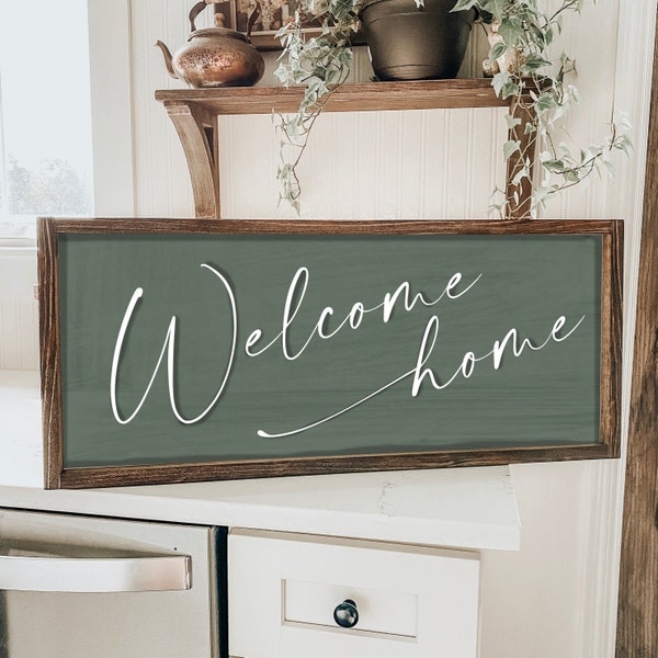 Farmhouse Welcome Home | Wood Framed Sign | Welcome Sign | Front Porch Sign | Entryway Sign | Farmhouse SIgn (Quality Print)