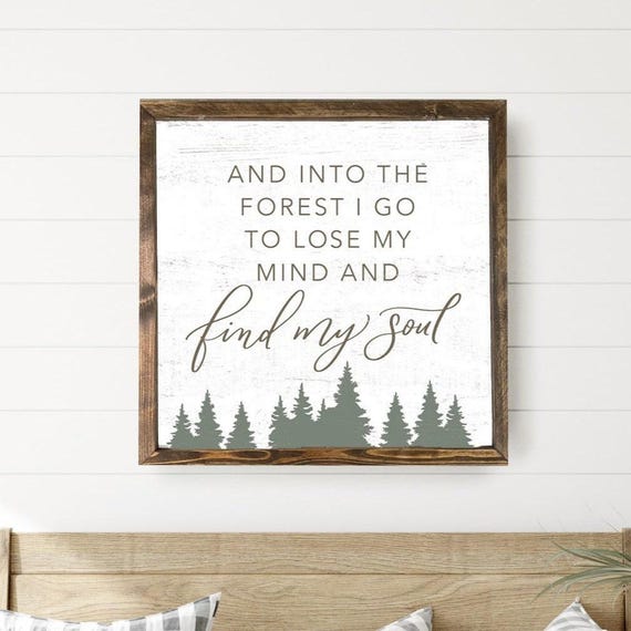 Into the Forest I Go Wood Framed Wall Art, Wanderlust Art, Mountain Art, Farmhouse Signs, Quality Print