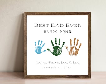 Personalized Best Dad Ever DIY Handprint Sign, Fathers Day Sign, Wood Wall Art