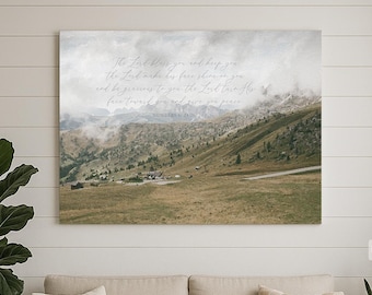 The Lord Bless You and Keep You Mountain Scene Scripture Wall Art, Bible Verse Signs, Large Canvas Wall Art