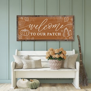 Welcome to Our Patch Pumpkin Fall Sign, Fall Wood Framed Signs, Fall Wall Decor, Pumpkin Fall Signs, Pumpkin Patch Sign (Quality Print)