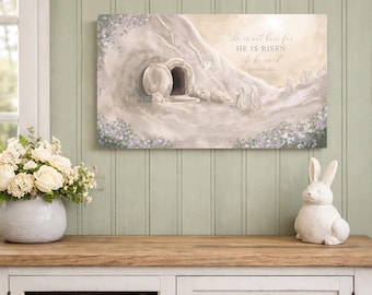 He is Risen, Resurrection Christian Canvas Art, Bible Verse Sign, Christian Easter Wall Art Painting, Original Artwork