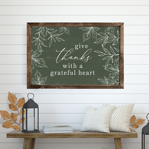 Give Thanks With A Grateful Heart Fall Sign | Fall Wall Decor | Autumn Decor | Signs for Fall | Farmhouse Fall Decor (Quality Print)