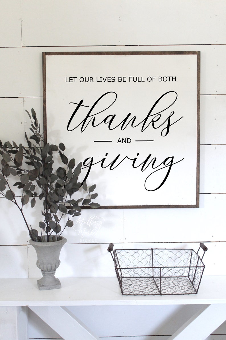 Give Thanks and Giving Framed Wood Sign Dining Room Sign Fall Sign Fall Home Decor Thanksgiving Decor Rustic Fall Decor image 1