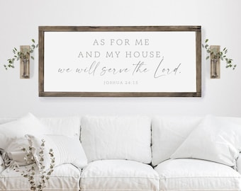 As For Me and My House We Will Serve The Lord | Christian Wall Art | Bible Verse Sign | Scripture Wall Art | Farmhouse Sign(Grey Font)