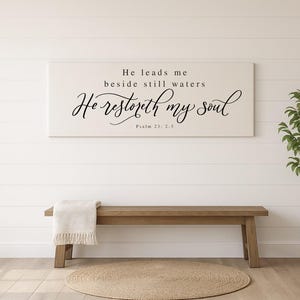 He Leads Me Beside Still Waters Sign, Bible Verse Sign, Christian Wall Art, Christian Art, Scripture Art, Wood Framed Sign