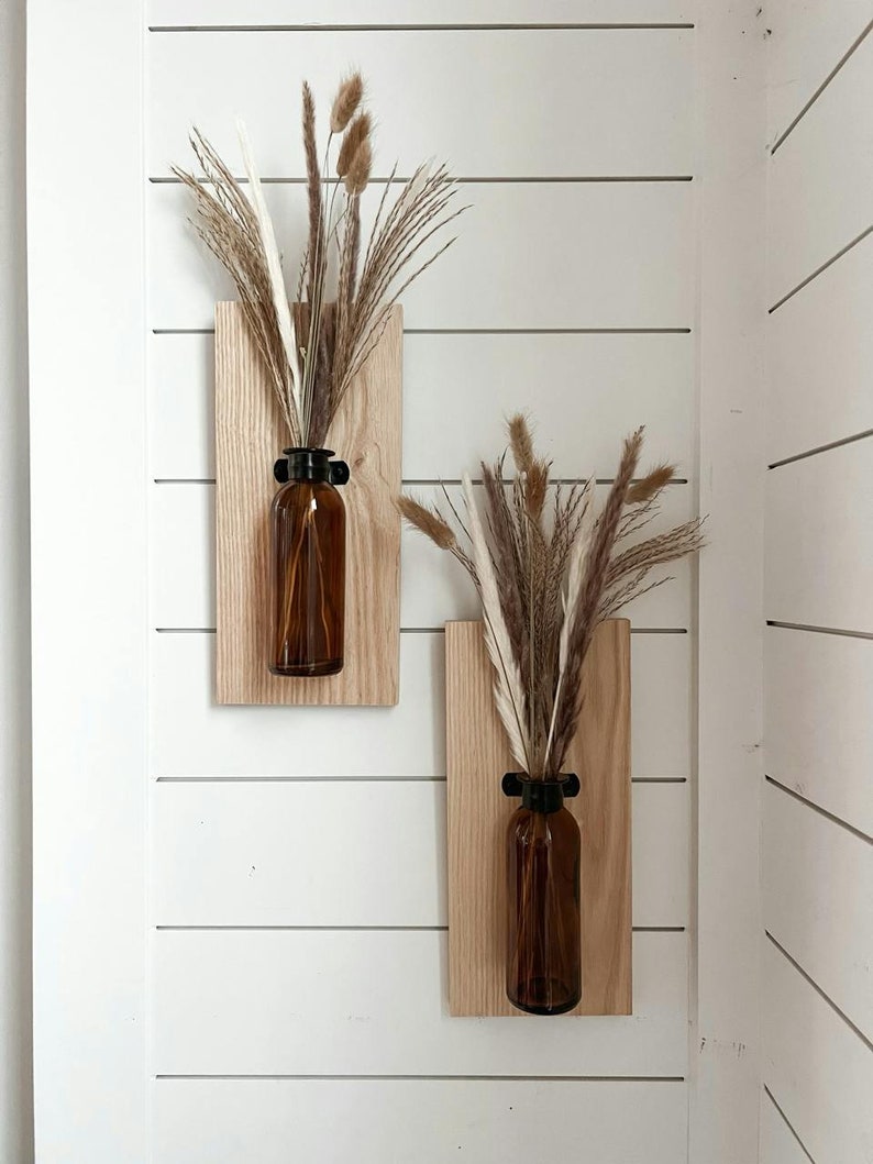 Rustic Wood Farmhouse Sconces, Wood Wall Sconces, Farmhouse Wall Decor, Propagation Wall Hanging, Glass Wall Vase Set of 2, Boho Wall Sconce image 2