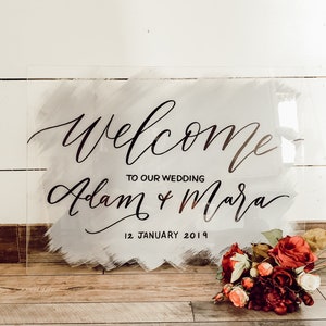 Acrylic Wedding Welcome Sign, Brushed Acrylic Welcome Sign, Acrylic Wedding Signs, Wedding Welcome Sign, Personalized, Modern Wedding image 2