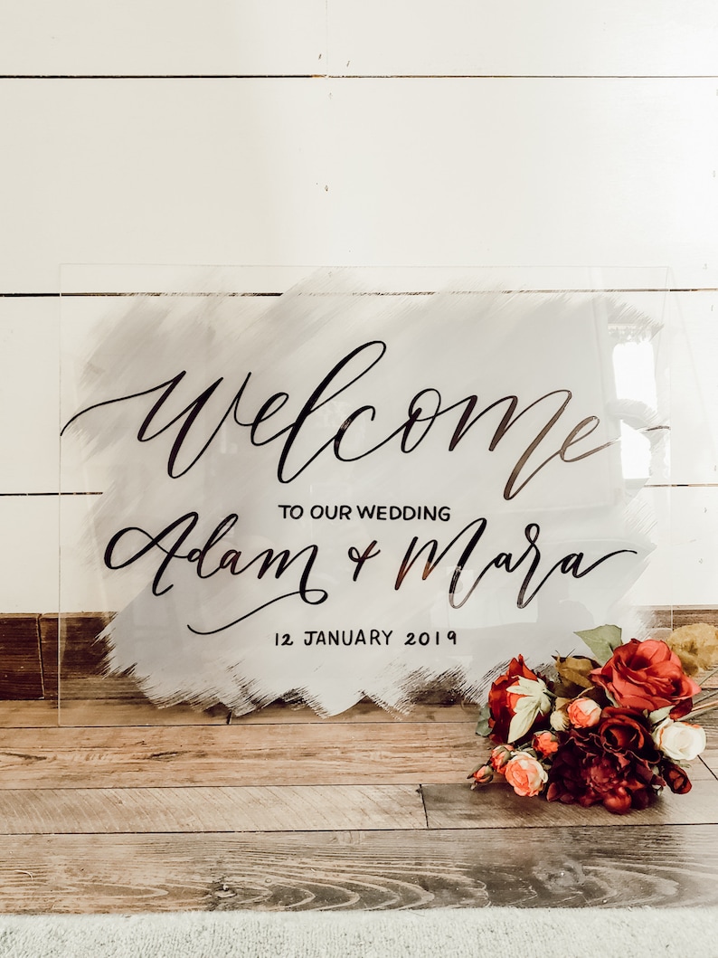 Acrylic Wedding Welcome Sign, Brushed Acrylic Welcome Sign, Acrylic Wedding Signs, Wedding Welcome Sign, Personalized, Modern Wedding image 2