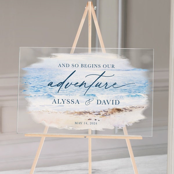 Beach Waves Acrylic Wedding Welcome Sign, Beach Wedding Signs, Acrylic Signs, Acrylic Wedding Signs, Beach Wedding Decor