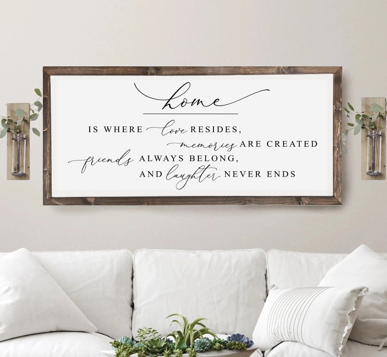 Home is where love resides sign, home decor sign, farmhouse signs, home sign, family room sign, wood signs, farmhouse wall decor image 1