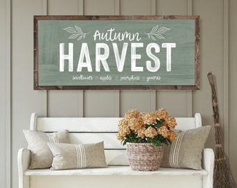 Autumn Harvest Farmhouse Fall Sign, Fall Wood Framed Signs, Fall Wall Decor, Harvest Fall Signs, Pumpkin Patch Sign (Quality Print)