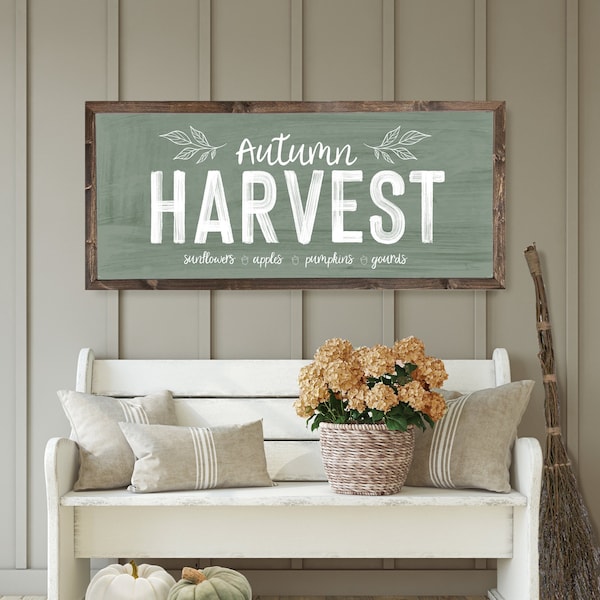 Autumn Harvest Farmhouse Fall Sign, Fall Wood Framed Signs, Fall Wall Decor, Harvest Fall Signs, Pumpkin Patch Sign (Quality Print)