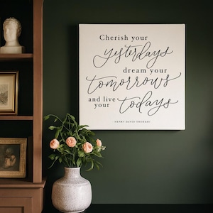 Affiche Cherish Your Yesterdays, enseignes du salon, oeuvre d'art mural inspirante, enseigne en toile, enseignes de la ferme, citations d'affiches, oeuvres d'art pour la maison