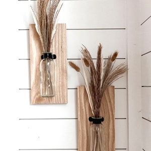 Rustic Wood Farmhouse Sconces, Wood Wall Sconces, Farmhouse Wall Decor, Propagation Wall Hanging, Glass Wall Vase Set of 2, Boho Wall Sconce Natural Clear Glass