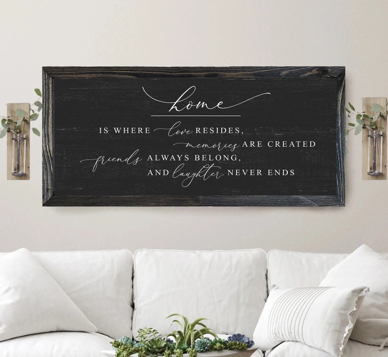 Home is where love resides sign, home decor sign, farmhouse signs, family room sign, wood signs, farmhouse wall decor Quality Print image 2