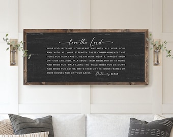 Love The Lord Framed Sign | Bible Verse Sign | Deuteronomy 6:5-7 | Scripture Wall Art | Scripture Signs | Inspirational Signs Quality Print