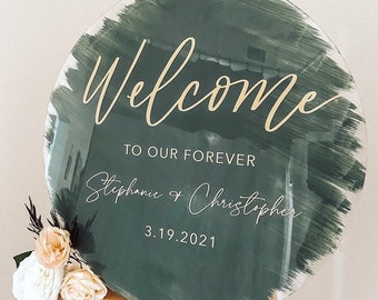 Round Wedding Welcome Sign, Round Acrylic Sign, Acrylic Wedding Sign, Acrylic Welcome Sign. Modern Wedding Sign