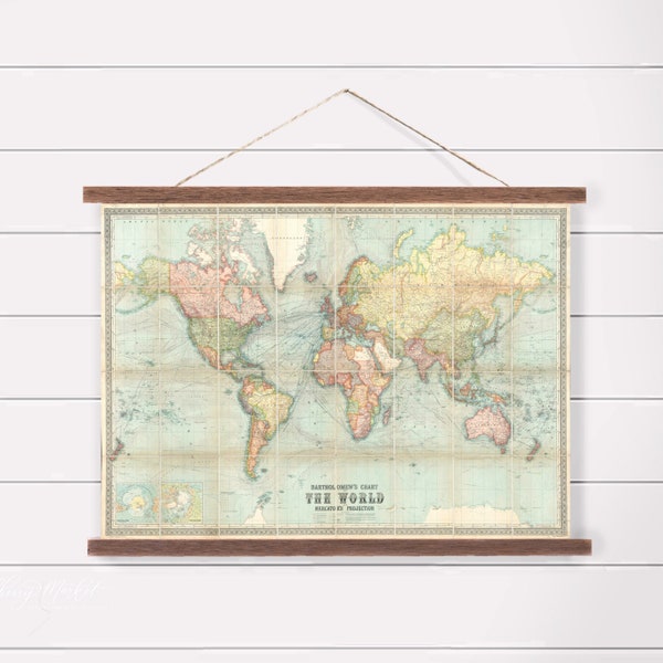 Vintage World Map Hanging Canvas Art, Vintage Art, Vintage Map Decor, Living Room Sign, Canvas Wall Art, Extra Large Art