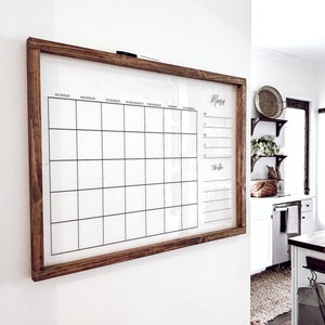 Large Acrylic Calendar | Wood Framed Calendar | Acrylic Wall Calendar |  Dry Erase Monthly Acrylic Calendar, 2022-2023 Wall Calendar