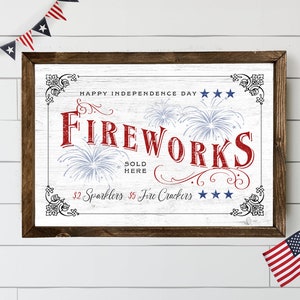 4th of July Fireworks Sign | Wood Framed Sign | July 4th Sign | Americana Decor | Happy Independence Day Sign