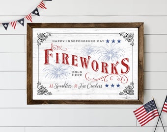 4th of July Fireworks Sign | Wood Framed Sign | July 4th Sign | Americana Decor | Happy Independence Day Sign