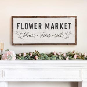 Vintage Flower Market Sign Wall Art Wood Framed Sign Spring Sign