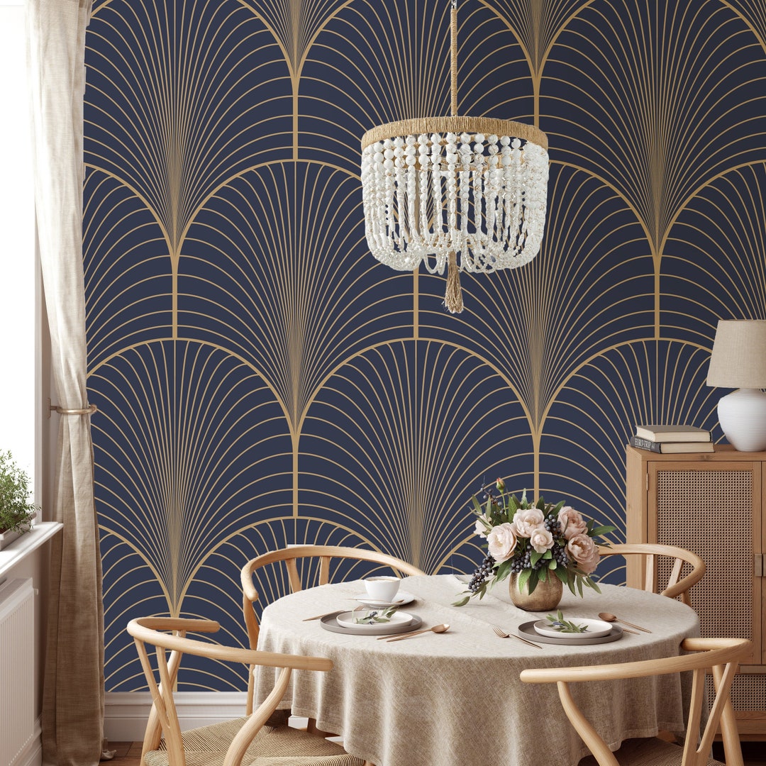 Art Deco Wallpaper Classic Wallpaper Vintage Wallpaper Navy Etsy