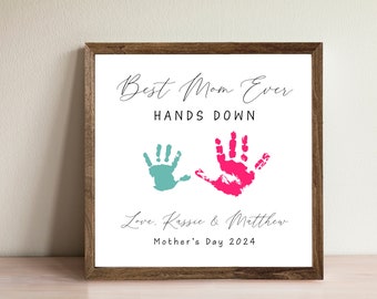 Personalized Best Mom Ever DIY Handprint Sign, Mothers Day Sign, Wood Wall Art